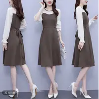 时尚秋季新款拼接减龄长袖连衣裙气质收腰显瘦中长裙1203#