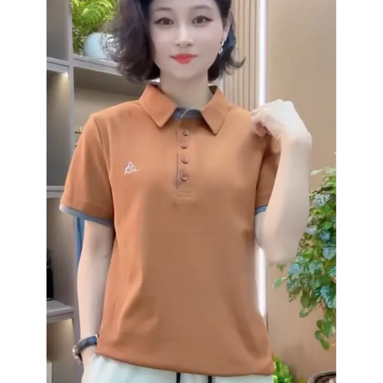 2025年夏季POLO衫气质拼色休闲短袖简约上衣2533