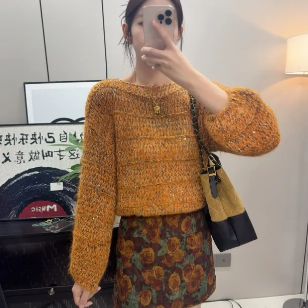 【金金】复古慵懒风紫色毛衣女秋冬季2025新款加厚宽松套头圆领针织衫上衣