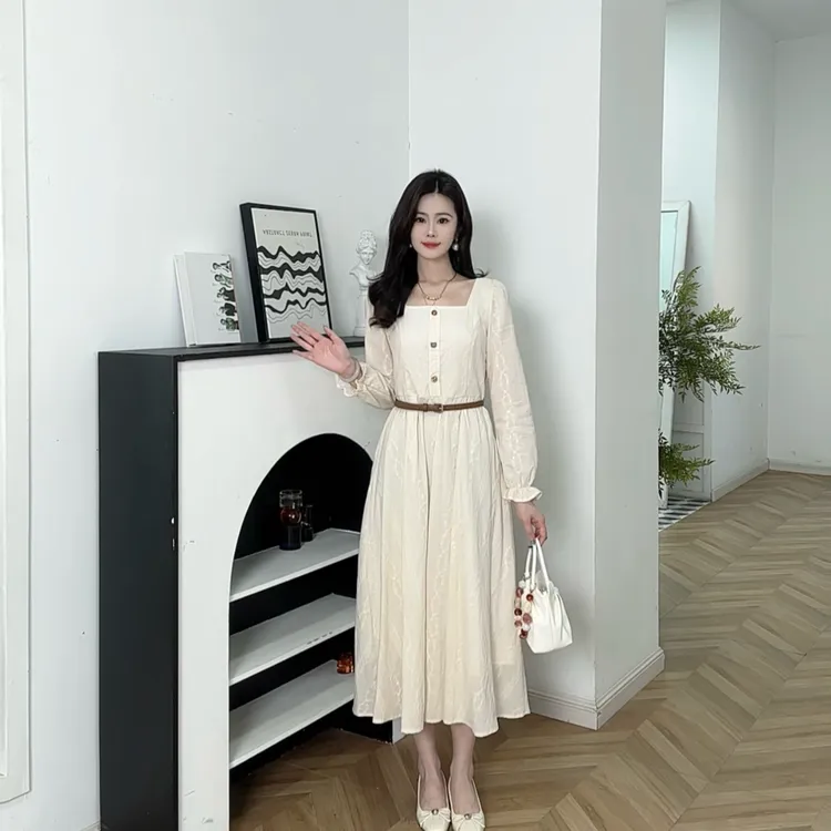 IEF/爱依服连衣裙2025秋季新款法式文艺知性通勤气质收腰连衣长裙