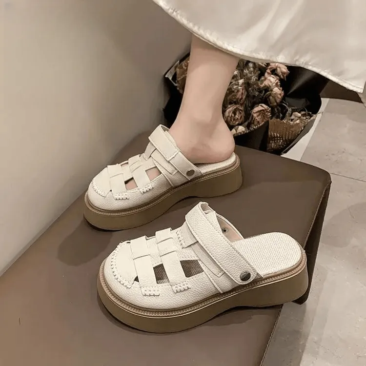 DAFIHNIE厚底凉鞋女包头拖鞋2025年夏季新款松糕半拖鞋洞洞罗马鞋