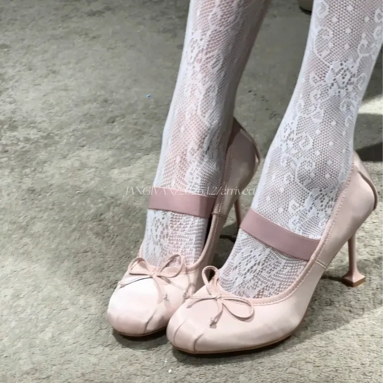 天鹅之梦～江亦晚·温柔风蝴蝶结一字带芭蕾舞鞋圆头高跟鞋不累脚