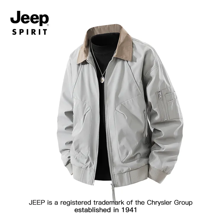 JEEPSPIRIT吉普翻领工装外套男士春秋季新款宽松潮牌休闲飞行夹克