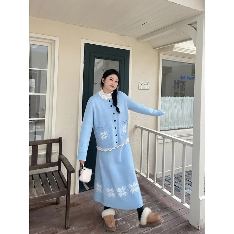 裂渡宣宣【遇见温柔】气质毛织上衣+半裙女冬百搭显瘦套装ZY509A31