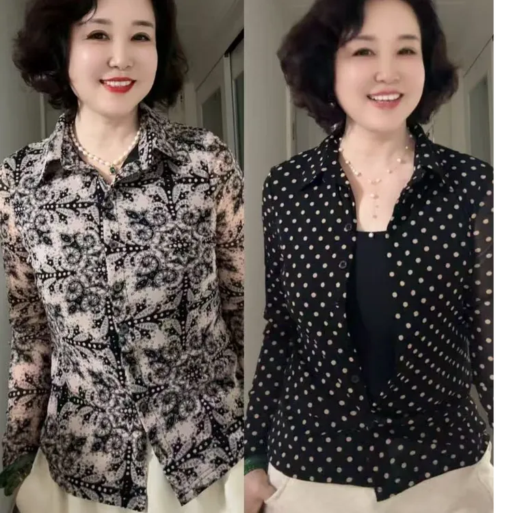 春季爆款时尚减龄黑色波点印花衬衫女韩系高级感修身显瘦休闲衬衣