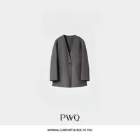大衣外套中长款廓形无领一粒扣羊-绒气质老PYF-256142-DD