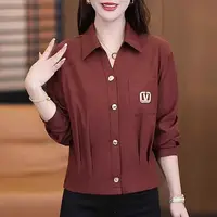 2025春秋新款时尚设计感短款长袖衬衫外套百搭V女士上衣8512长52