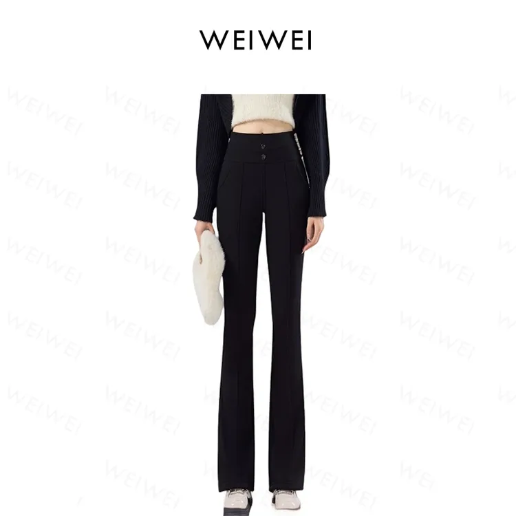 “瘦瘦裤‘’羊毛加厚小黑裤秋冬加绒微喇裤