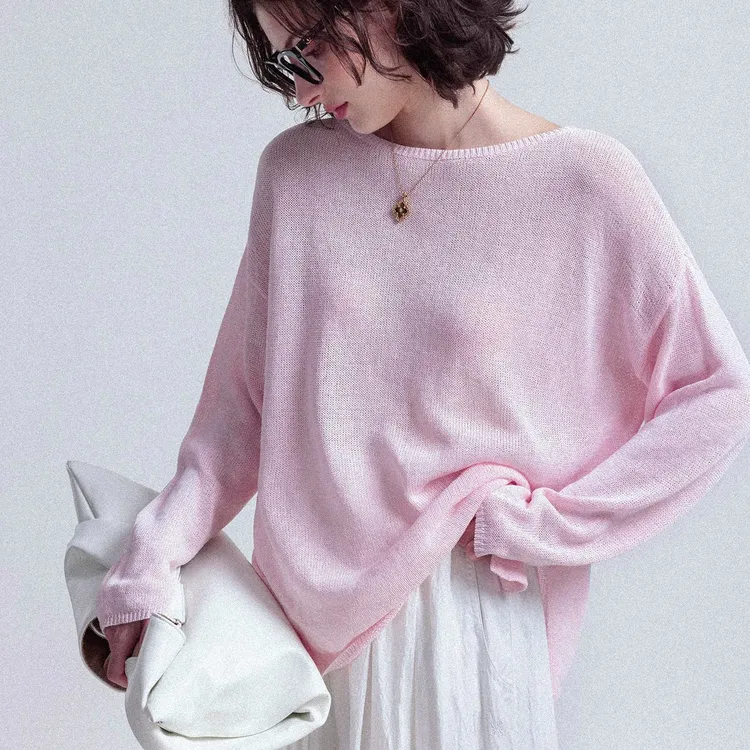 春夏新款一字领微透定染和纸纱针织防晒罩衫薄款空调衫宽松上衣女