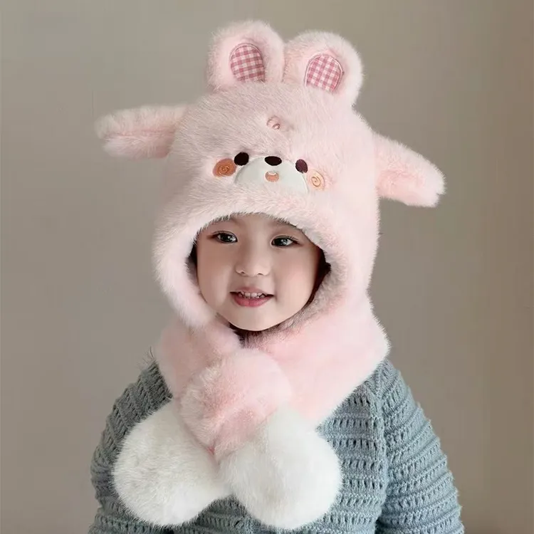 儿童帽子一体秋冬季毛绒帽护耳帽韩版宝宝会动的耳朵女童加绒加厚