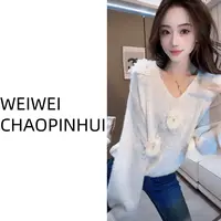 意模【薇薇高端欧货】秋季时尚百搭宽松立体花朵针织衫479-30970603