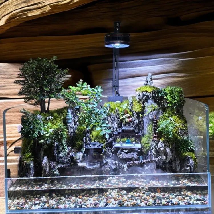 尺寸90*45*45 纯手工打造大师级真草真树真石头山水造景 可视频