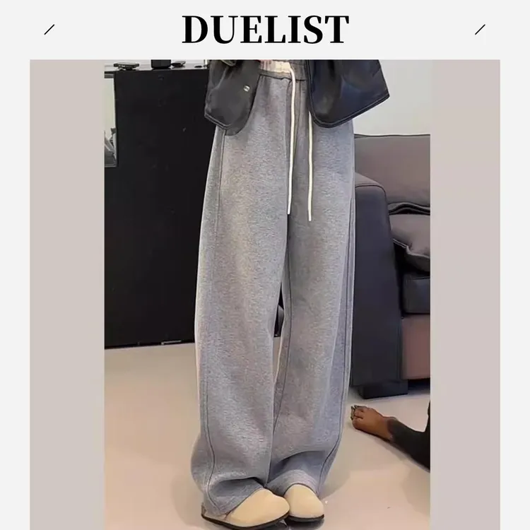 DUELIST灰色运动风休闲厚棉裤女秋季新款加厚抽绳弯刀镰刀阔腿裤