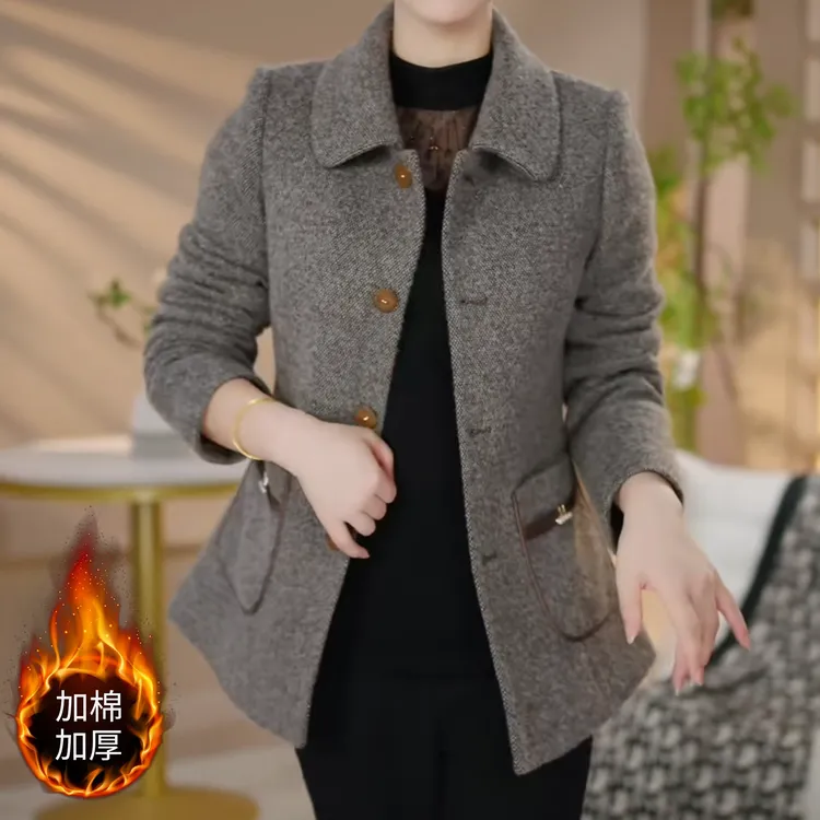 【莫瑞】毛呢外套女冬季2025新款棉衣中年妈妈洋气夹棉加厚棉服上衣