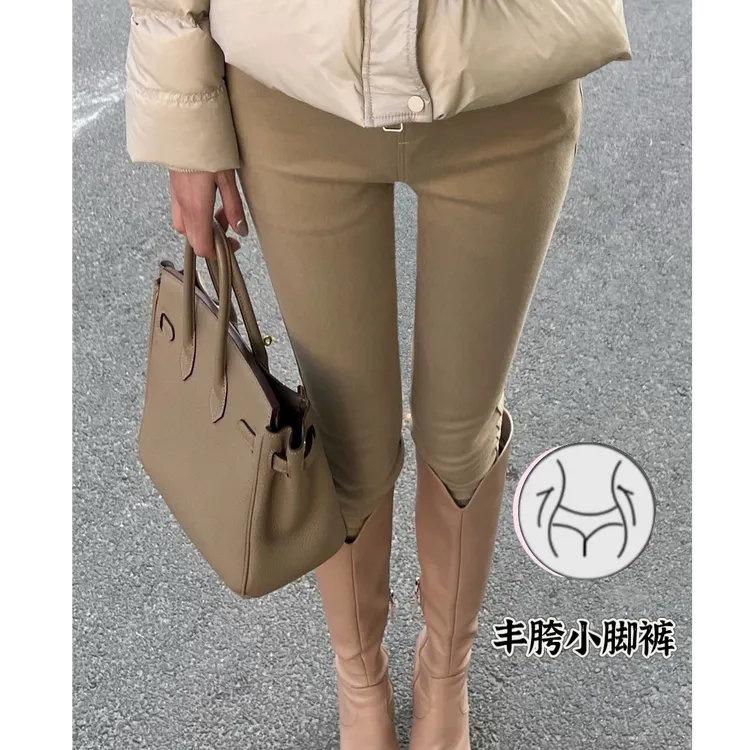 丰胯老钱风卡其色裤子女秋冬2025新款小脚裤铅笔百搭显瘦九分裤