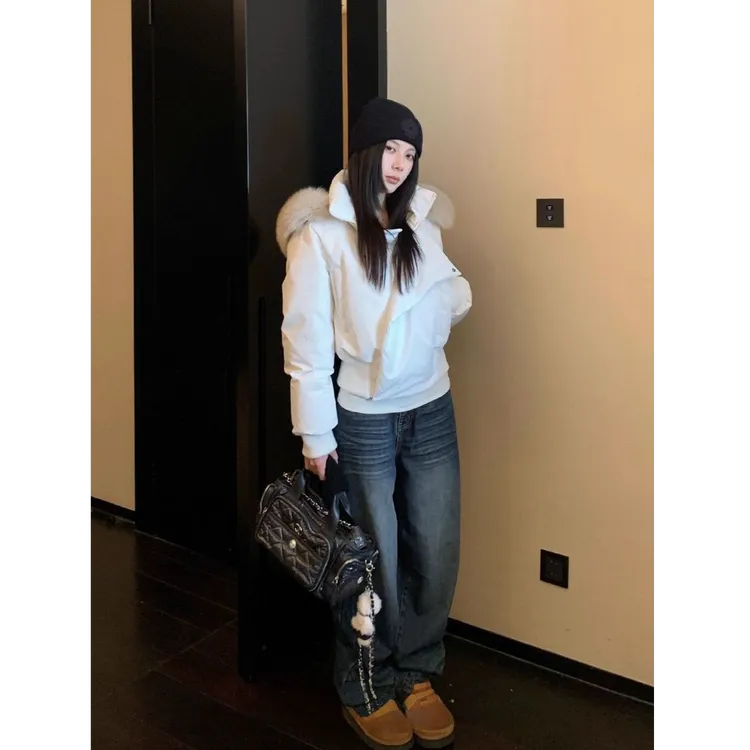 复古时尚毛领短款收腰棉服外套女冬季新款宽松保暖小个子棉衣棉袄