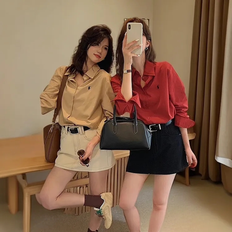 2025金怡定制衬衫春季新款纯色休闲百搭时尚小众长袖衬衣女上衣