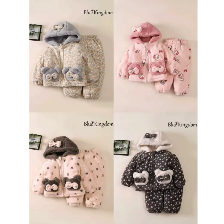 儿童加绒加厚省服女童保暖冬款睡衣韩版套装新款三层加厚冬季