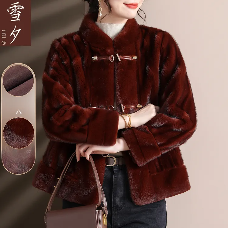 妈妈冬装洋气时尚保暖环保皮草大衣中老年女装仿水貂绒毛毛外套