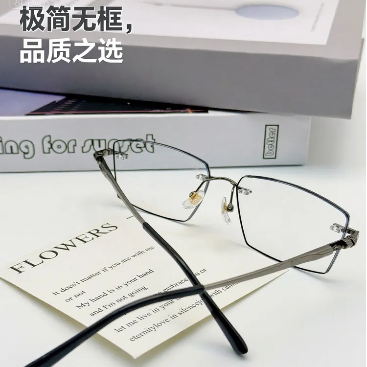 商务超清护眼超轻复古无框眼镜防蓝光素颜近视眼镜超轻纯钛小框