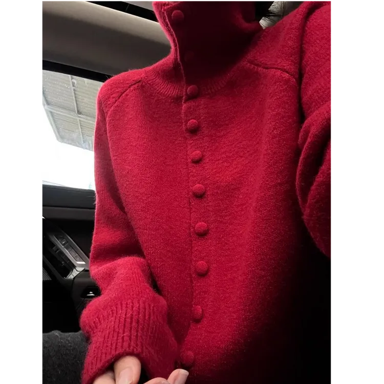 秋冬女装洋气红色毛衣针织开衫外套网红外穿上衣女士新款过年衣服
