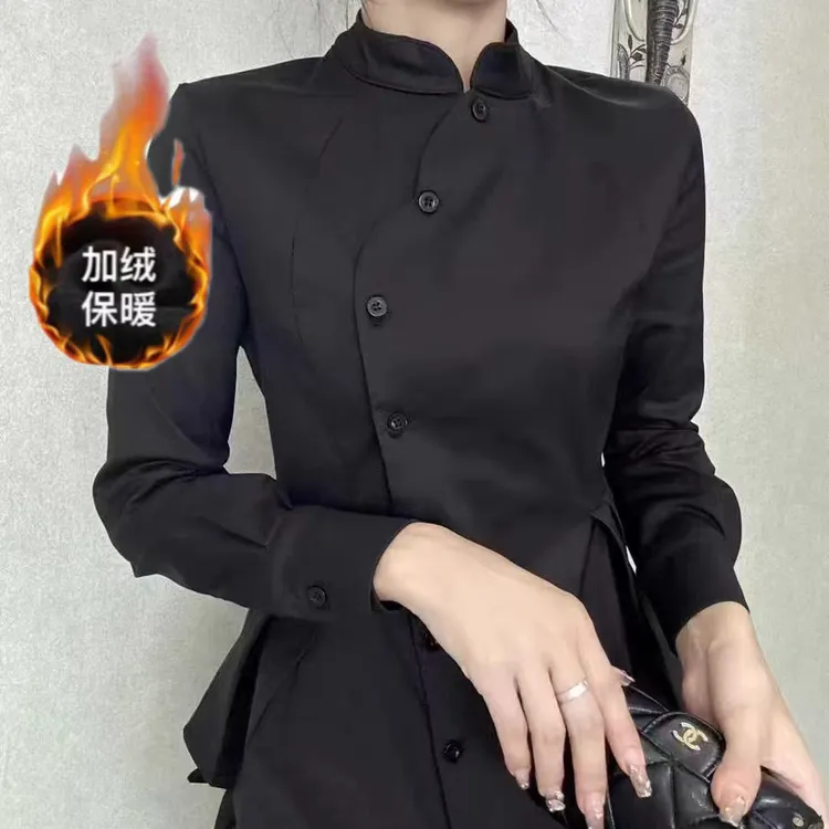 加绒保暖5127新中式立领长袖收腰显瘦女上衣高级感设计减龄衬衫潮