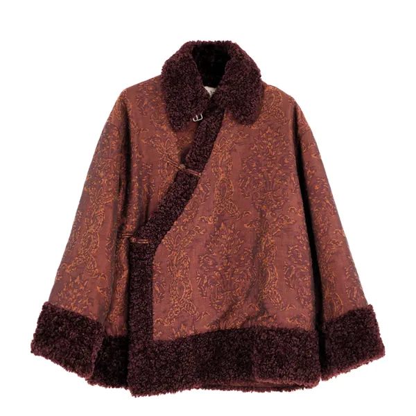 素白藏风【吉祥】T01838国风棉麻提花斜襟盘扣宽松加厚棉服外套