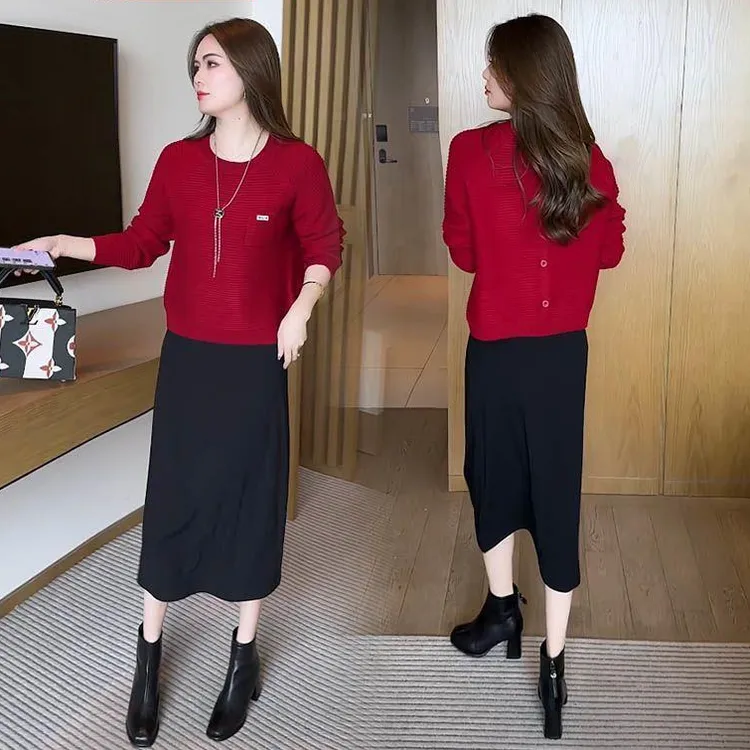 红色精致洋气打底衫毛衣女2025春秋装新款配裙子针织衫短款上衣