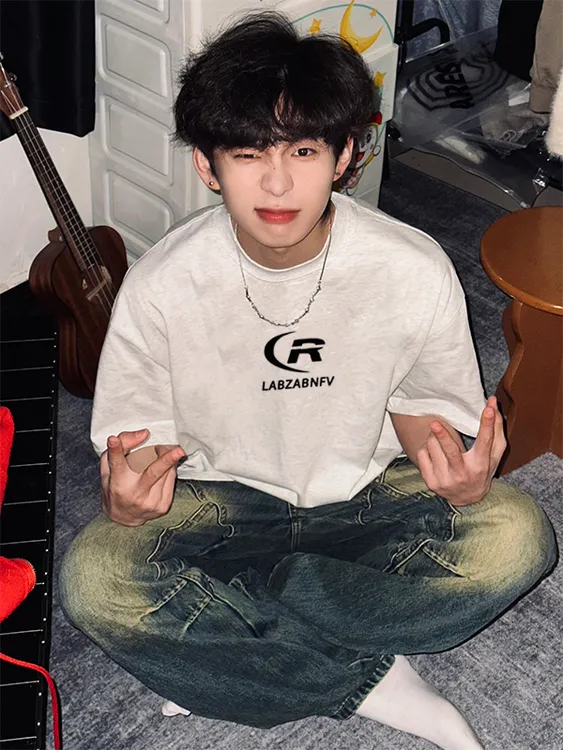 【重磅纯棉】夏季休闲潮流美式圆领百搭半袖宽松学生印花男短袖T恤