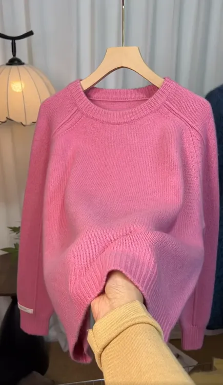 2025新款爆款高级感韩系软糯套头粉色毛衣女款百搭针织衫上衣秋冬