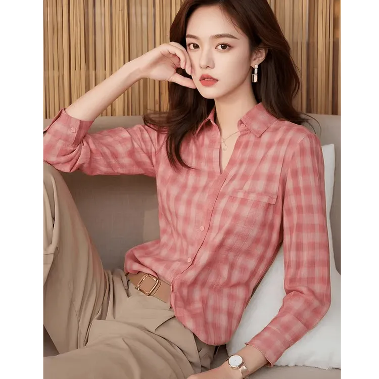 熠治2025春季爆款上衣独特别致轻奢高级感减龄洋气格子衬衫春季