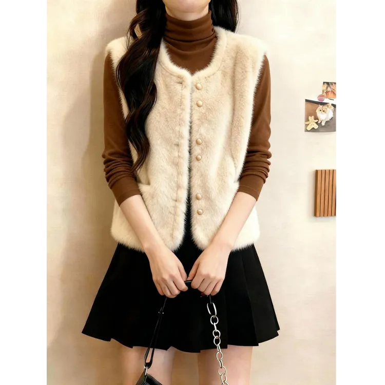 复古高级感毛绒马甲上衣女秋冬2025新款加厚保暖小香风外搭背心潮