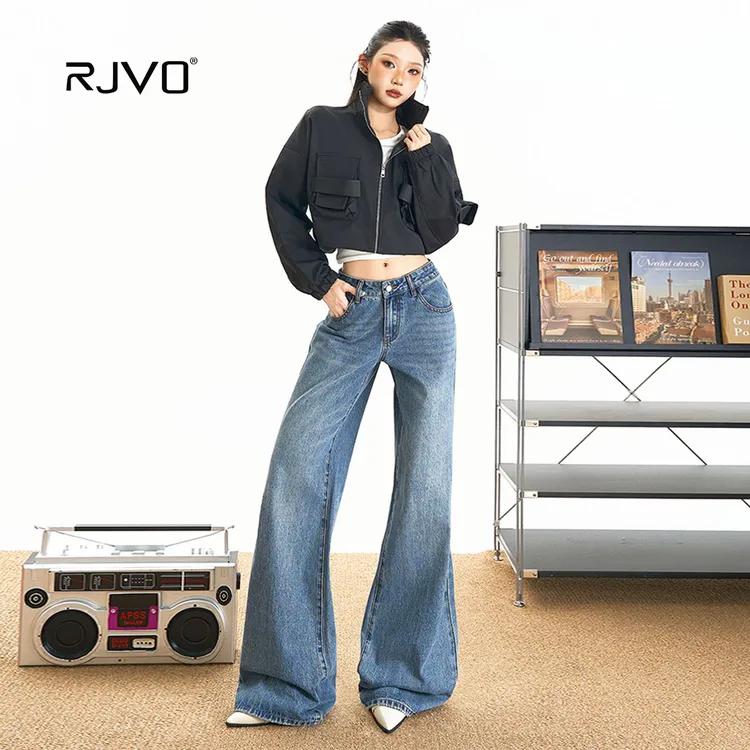 RJVO新款秋冬牛仔垂感舒适慵懒百搭宽松喇叭裤