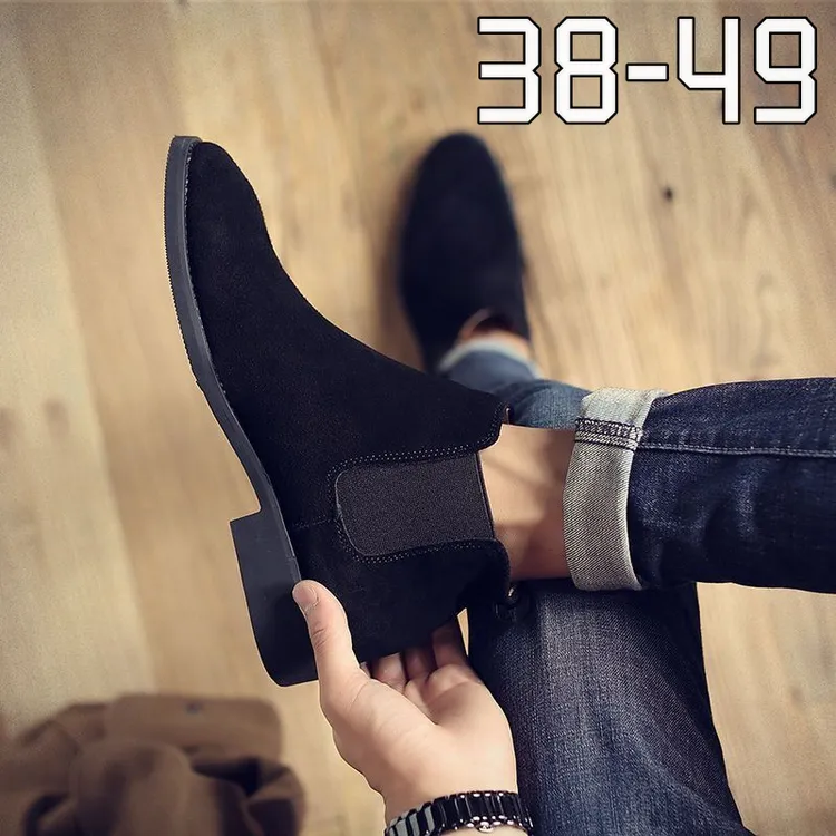 特大码时尚潮流新款靴马丁靴短靴子潮英伦尖头高帮男士发型师皮鞋