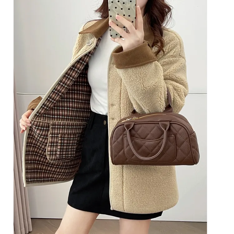 复古撞色颗粒绒加厚外套女2025冬季新款拼色领宽松休闲保暖上衣