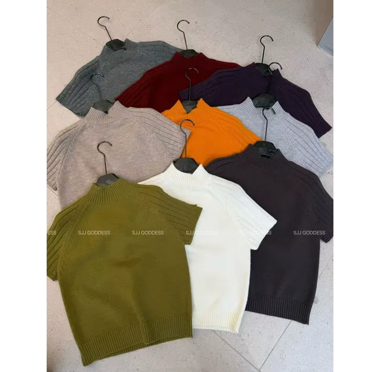 【娇娇私服定制】新款休闲百搭针织纯色短袖毛衣（衣长56）BK01纯色