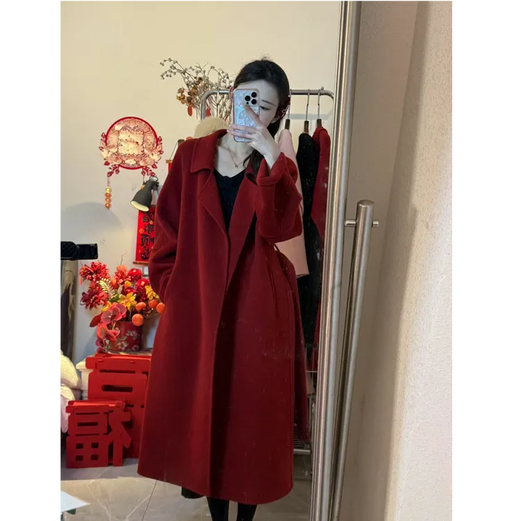 西西里 2025秋冬新款中长款宽松高级感羊毛外套