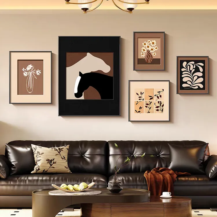 法式复古花卉客厅五联装饰画沙发背景墙小众艺术卧室床头装饰画