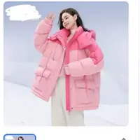 气质时尚粉色拼接外套女2025冬季新款连帽洋气宽松外套