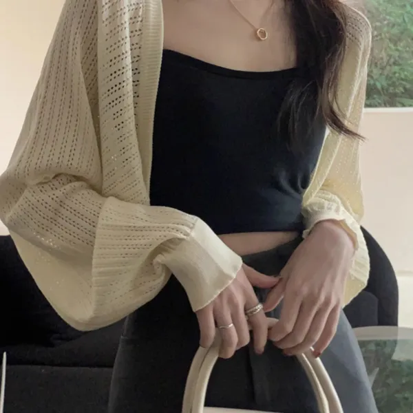 针织罩衫女长袖防晒衣搭配吊带夏季短款外搭开衫外套小香风薄上衣