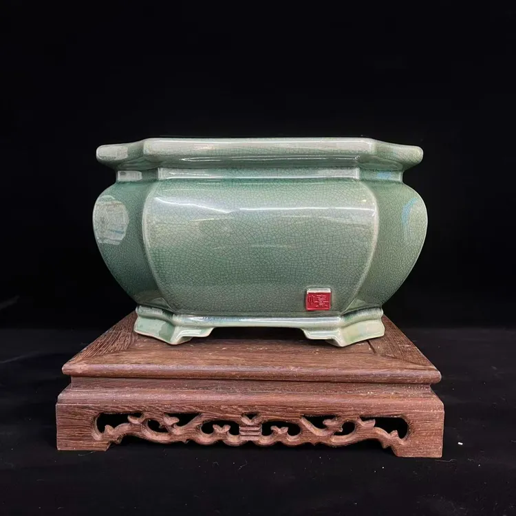 【540】正方宫灯抽腰开片大花盆30*30*18内深16