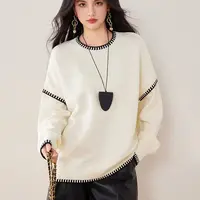 慵懒风松弛感套头毛衣女2025秋冬设计感拼接缝线圆领针织衫长袖