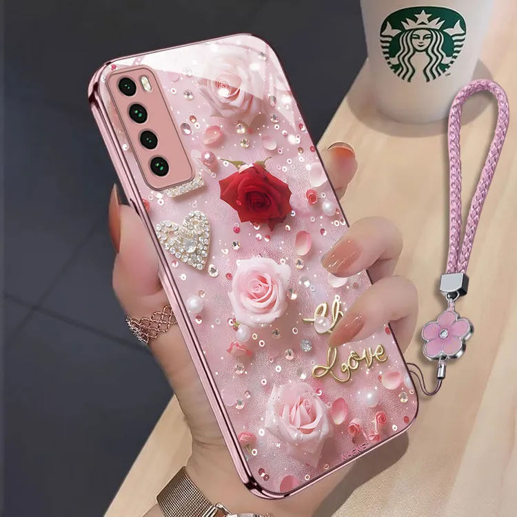 星钻玫瑰华为nova7手机壳JEF-AN00高级感全包防摔金属漆轻奢