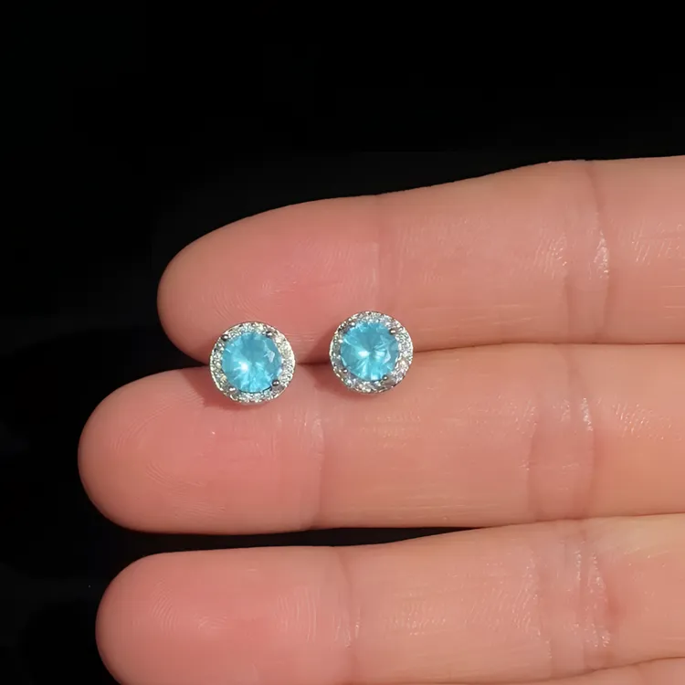 铜合金锆石耳饰 冰川蓝男潮耳钉精致百搭个性日韩女镶嵌气质时尚