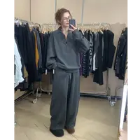 欧洲站2025秋季大码新款时尚韩版宽松纯色长袖卫衣垂感长裤套装