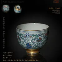 28-47 赏瓷观窑青花斗彩描金八宝纹高足杯