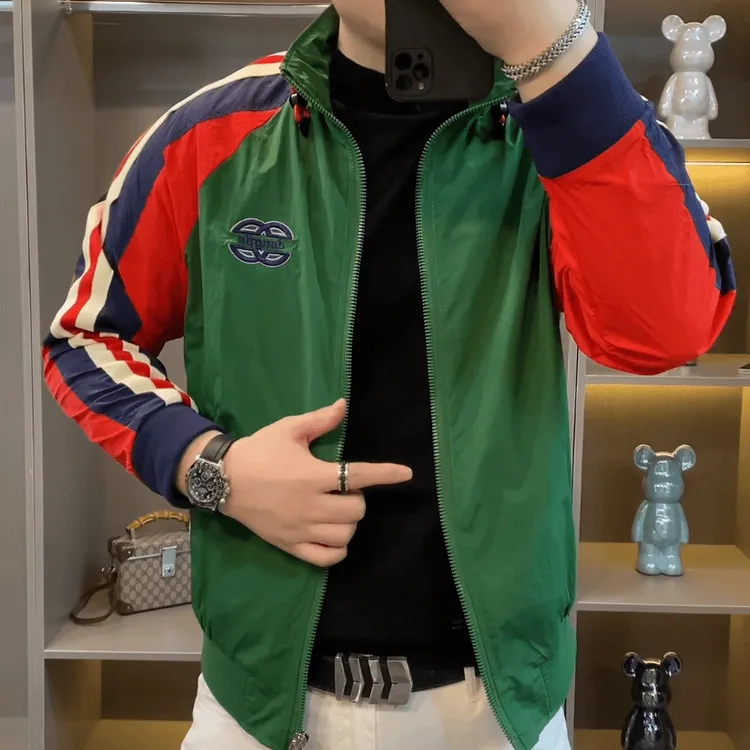 时尚拼色立领春夏男士夹克修身百搭韩版休闲男外套