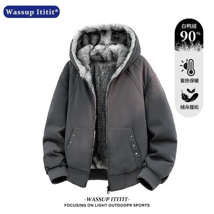 WASSUP ITITIT户外连帽座山雕羽绒服美式毛领百搭宽松上衣外套男
