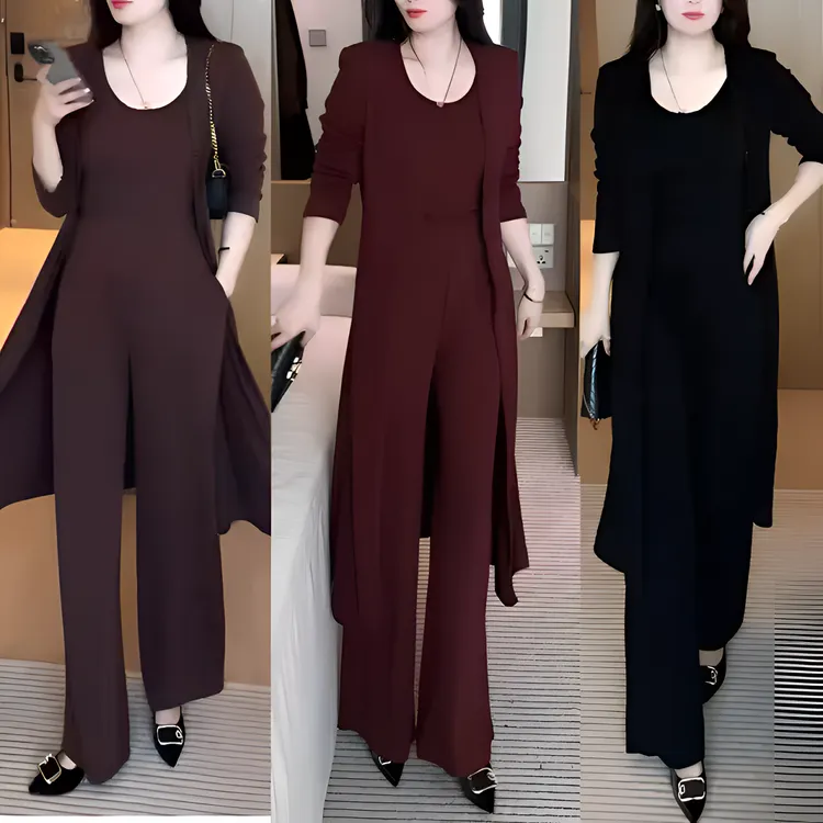 【衣雅严选】8217-2282#新款气质显瘦螺纹棉外套背心裤子三件套