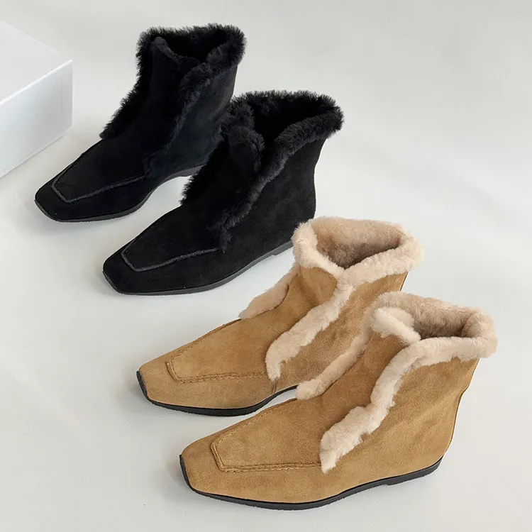 莞产高货 高级极简文艺范 tot羊皮毛一体雪休闲地靴 冬天必备